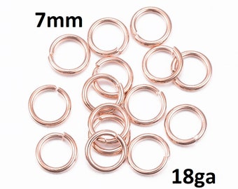 100 pcs 304 Stainless Steel Rose Gold Open Jump Rings 7mm - 18 Gauge (1mm Thick) - Tarnish Resistant!