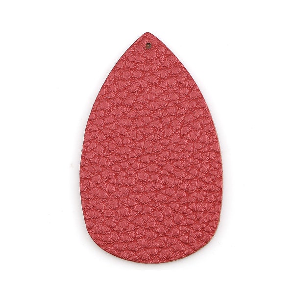 10 pcs. Red Faux Leather Dangle Charms Pendants - Plump Teardrop - 58mm (2.3") - Great for Light Earrings! Double-Sided