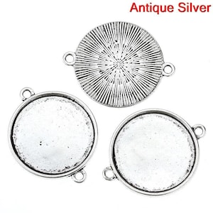10 pcs. Antique Silver Pendant Connectors Circle Posts Settings Bezels Cabochons- 25mm Glue Pad Setting (1 inch)