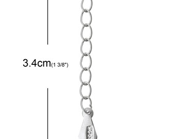 1 pc. - 925 Sterling Silver Plated Extender Extension Chain Links Tails with Drop Dangle - 1 1/8 inch each - 30x4mm - Platinum Plated