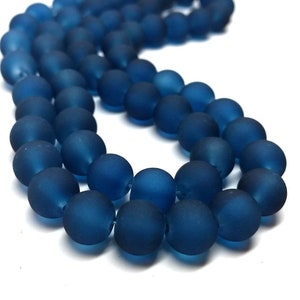 10mm Prussian Blue Frosted Glass Round Beads - 15" strand (40cm) - Approx 40 beads per strand - Hole Size: 1.3mm
