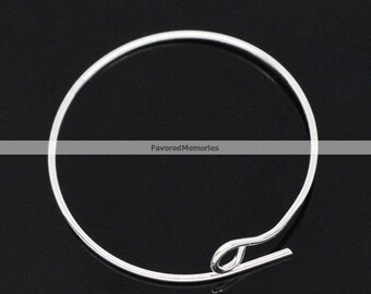 25 pcs. Silver Plated Unbent Wine Charm/Earwire Hoop Rings - 25mm- 21 Gauge