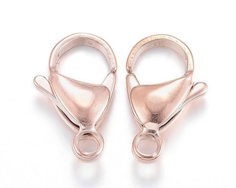 10 pcs. 304 Stainless Steel Lobster Clasps - 15mm X 9mm - Claw Clasps - Rose Gold Plated - Hypoallergenic! Tarnish Resistant!