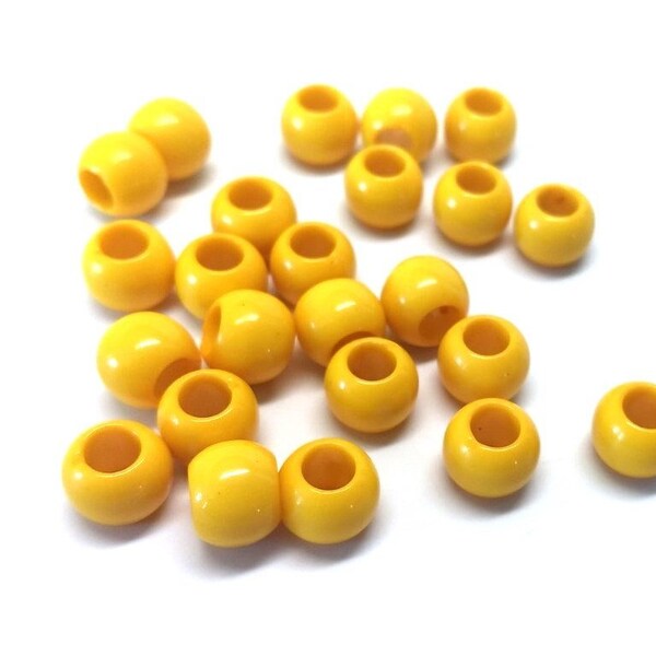 100 pcs Yellow Smooth Ball Spacer Beads - 10mm - Large Hole: 4.7mm - Fits European Cords and Paracord!