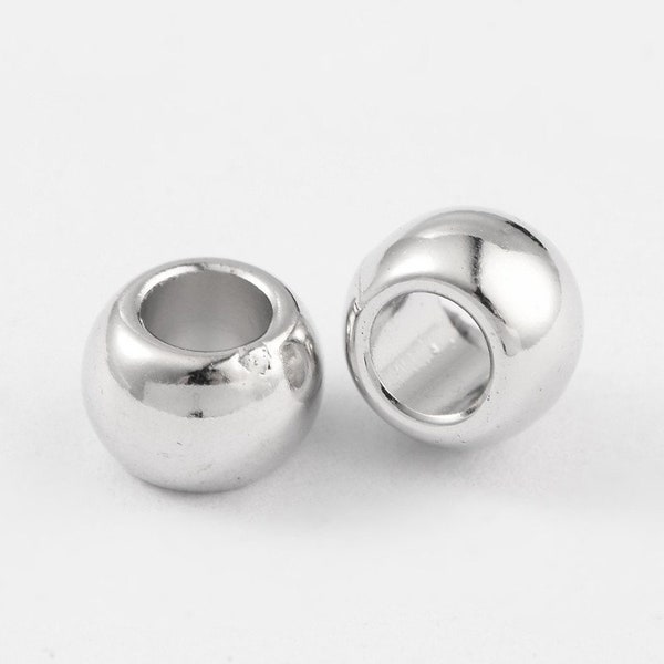 200 pcs Silver Tone Smooth Drum Spacer Beads - 7mm x 5mm - Large Hole: 4mm - Fits European Cords!