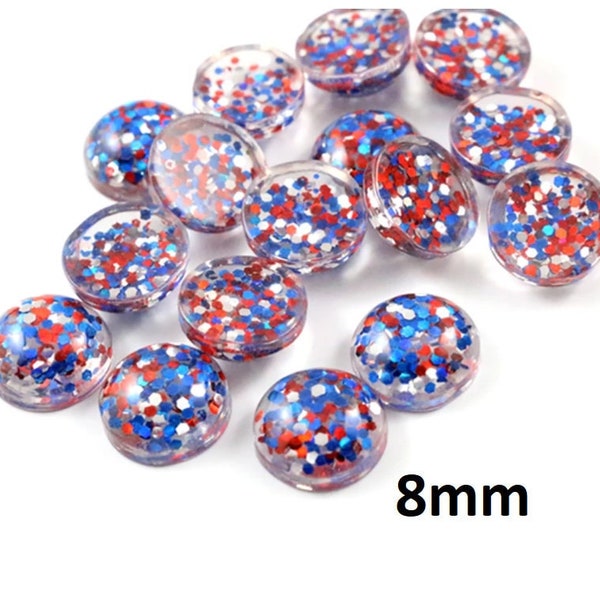 10 pcs Druzy Resin Embellishment Cabochons - 8mm - Glitter Style - Blue, Red and Silver - Multi-color