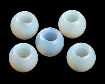 10 pcs White Smooth Gemstone Natural Stone Round Spacer Beads - Opalite - 12mm - Large Hole: 5.5mm - Fits European Cords and Paracord!