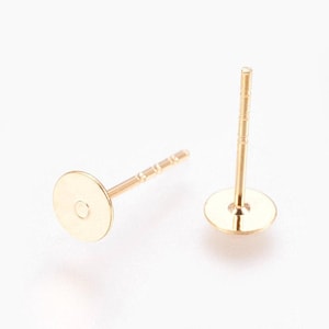 10 pieces (5 pairs) Brass Real 18k Gold Plated Earring Posts/Bases/Studs/Settings with Rubber Backs - 5mm