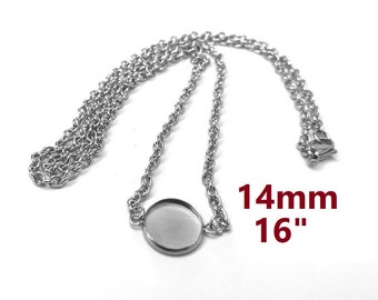 3 pcs. 304 Stainless Steel Silver Tone Chain Necklaces - 16" (40.7cm) - 14mm Bezel - Tarnish Resistant!