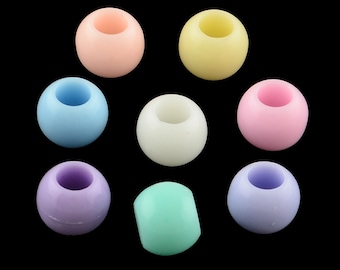 100 pcs. Assortment of Colorful Acrylic Ball Round Spacer Beads - 8mm - Large Hole: 4mm - Pastel Colors