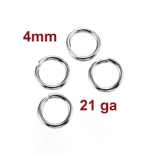 100 pcs 304 Stainless Steel Open Jump Rings 4mm - 21 Gauge (0.7mm Thick) - Silver Tone - High Quality! Hypoallergenic! Tarnish Resistant!