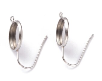 10 pcs. 304 Stainless Steel Earring Hooks Settings Bezels Cabochons - 12mm Setting - Hole: 1.8mm - Vertical Loop