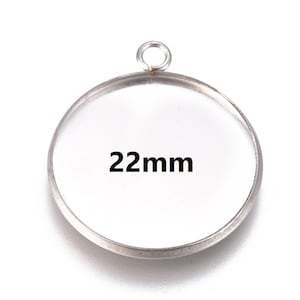 5 pcs. 304 Stainless Steel Silver Tone Circle Round Bezel Pendant Tags Trays - 22mm Glue Pad Setting - Tarnish Resistant!