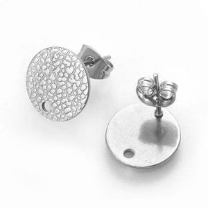 10 pcs. (5 pairs) 304 Stainless Steel Silver Tone Earring Posts/Bases/Studs/Settings - 12mm Diameter - Hole Size: 1.8mm - TEXTURED