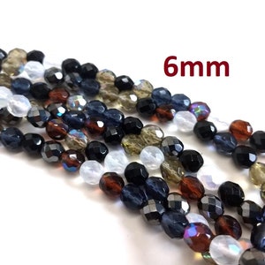 100 pcs Czech Glass Fire Polish Round Faceted Beads - 6mm - Assortment -  Hole Size: 1mm - Firepolish - Variety Pack - Mix - Luster