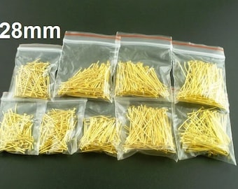 100 pcs. Gold Plated Flat Head Pins - 28mm - 21 Gauge