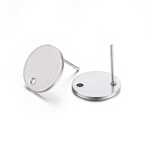 10 pcs. (5 pairs) 304 Stainless Steel silver Tone Earring Posts/Bases/Studs/Settings - 12mm Length - 12mm Diameter - Hole Size: 1.5mm