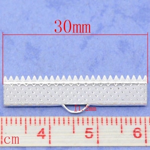 100 pcs. Silver Plated Textured Ribbon Crimp End Caps - 30x7.5mm
