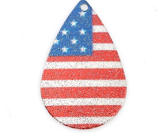 10 pcs Silver Tone Multicolor Teardrop Metal Enamel Dangle Charms Pendants - 28mm x 18mm - 1.1" - USA American Flag - For Earrings, Dangles!