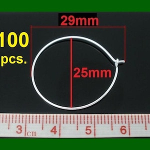 100 Stück Versilberte Wein Anhänger/Ohrdraht Hoop Ringe - 25 mm - 1 Zoll - 21 Gauge (0,7 mm)