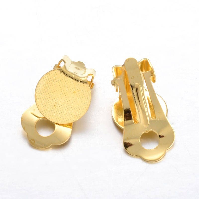 12 Pair Gold Brass Clip on Earring Backs Backings 18mm Flat Pad Findings  Hardware 
