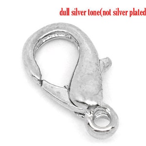 100 pcs. Silver Tone Lobster Clasps - 12mm X 7mm - Made of Alloy - Claw Clasps - Hole Size: 1.5mm