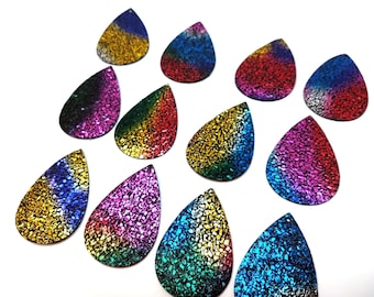 10 pezzi. Rainbow Multicolor Glitter Faux Leather Dangle Charms Pendants - Teardrop - 55mm (2.17") - Ottimo per orecchini! Doppia a lato