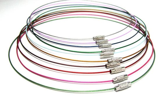 10 pcs. Memory Wire Choker Coated Necklaces with Silver Screw Clasp - 18 inch - 1mm - THICK - 10 Colors - HIGH QUALITY