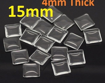 10 pcs. Square Clear Glass Dome Seals Tiles - 15mm - 4mm Thick