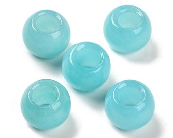 10 pcs Blue Smooth Gemstone Natural Stone Round Spacer Beads - Jade - 12mm - Large Hole: 5.5mm - Fits European Cords and Paracord!