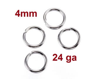 100 pcs 304 Stainless Steel Open Jump Rings 4mm - 24 Gauge (0.6mm Thick) - Silver Tone - High Quality! Hypoallergenic! Tarnish Resistant!