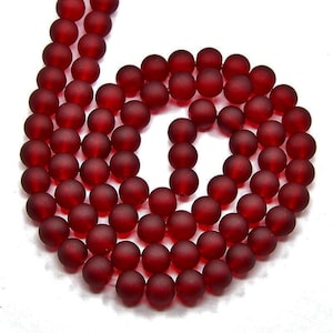 10mm Dark Red Frosted Glass Round Beads - 15&quot; strand (40cm) - Approx 40 beads per strand - Hole Size: 1.3mm