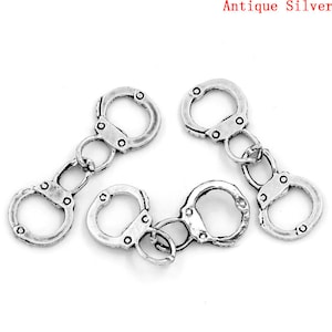 10pcs. Antique Silver Hand Cuffs Charms Pendants - 17x12mm
