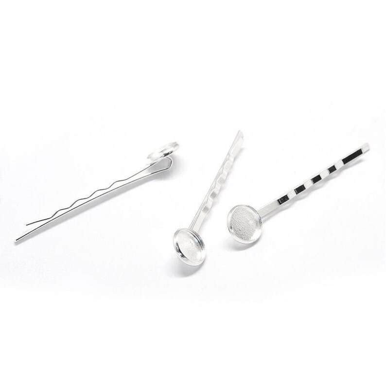 60mm x 12mm 12 2 14 10 pcs - 10mm Glue Pad - Silver Plated Hair Bobby Pins Cabochons Bezels