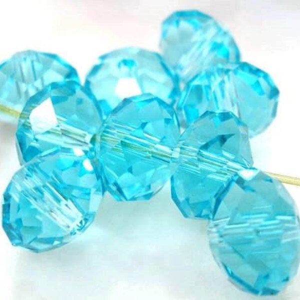 20 pcs. Aquamarine Blue Crystal Glass Faceted Rondelle Beads - 8mm - Hole Size: 1.3mm
