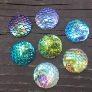 40 pcs Assortment of Iridescent Mermaid Fish Scales Resin Carved Embellishment Cabochons - 25mm (1&quot;)