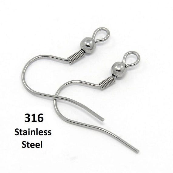 50 pcs. 316 Surgical Stainless Steel Silver Tone French Earring Hooks with Spring and Ball - 20.5mm - 3mm Ball - 20 Gauge (0.8mm Thick)