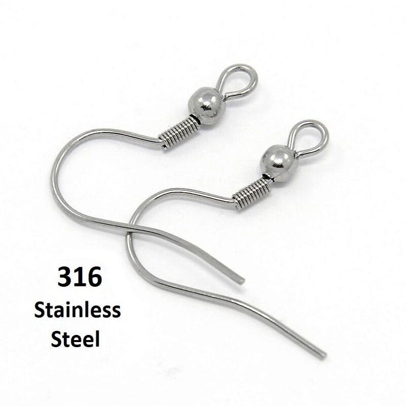 50 pcs. 316 Surgical Stainless Steel Silver Tone French Earring Hooks with Spring and Ball - 20.5mm - 3mm Ball - 20 Gauge (0.8mm Thick) image 1