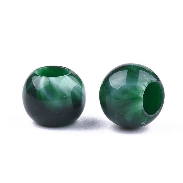 75 pcs Green Smooth Gemstone Style Acrylic Ball Spacer Beads - 12mm - Large Hole: 5.5mm - Fits European Cords and Paracord!