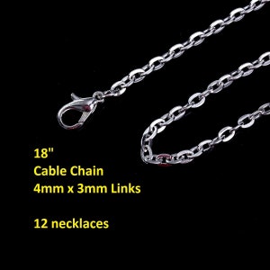 12 pcs. Silver Plated Cable Chain Link Necklaces 18&quot; - (4mm x 3mm)