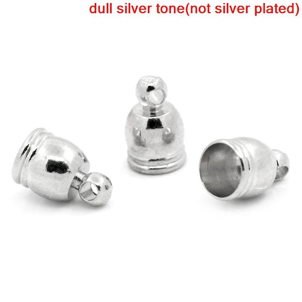 10 stuks. Silver Tone Armband en Ketting Einde Tips Caps met Lus - 9x6mm - Voor 5mm Koorden en als Kwastje Covers!