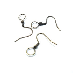 100 pcs Antique Bronze Earring Hooks with Spring and Ball - 25mm x 20mm - Parallel Loop - Large Loop: 7mm
