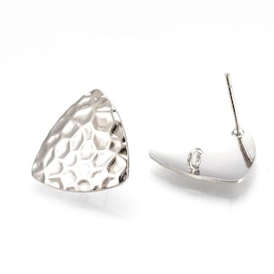10 pcs. (5 pairs) Silver Tone Earring Posts/Bases/Studs/Settings - Hammered Style - Triangle - 16.5mm x 17mm Glue Pad - Hole Size: 2mm