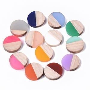 10 Stück Harz und Holz Verschönerung Cabochons - Sortiment - 15 mm - Flache Münze Kreis