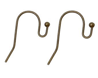 200 pcs Antique Bronze Earring Wire Hooks with Ball - 20x15mm - 20mm x 15mm - 21 Gauge Wire