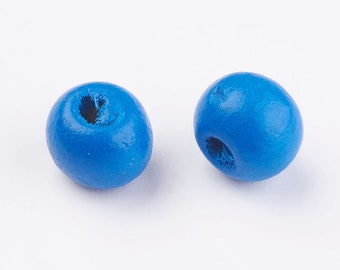 200 pcs Sky Blue Wooden Wood Round Spacer Beads - 8mm (0.32") - Hole Size: 2mm