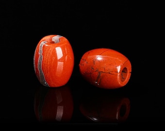 3 pcs Red Jasper Smooth Gemstone Natural Stone Barrel Spacer Beads - 18mm x 15mm - Large Hole: 6mm - Fits European Cords and Paracord!