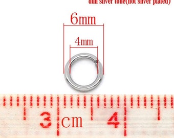 100 pcs 304 Stainless Steel Silver Tone Open Jump Rings 6mm - 18 Gauge (1mm Thick) - High Quality