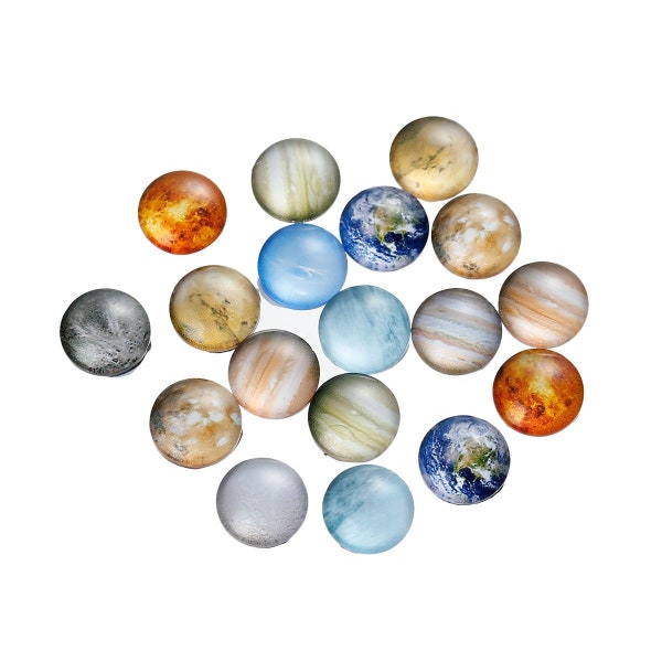 10 pcs Circle Planets Solar System Universe Glass Round Dome Seals Tiles Cabochons - 12mm (0.47 in)