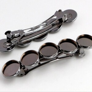 10 pcs Gunmetal French Hair Barrettes Hair Clips - 71mm x 14mm  - 12mm Glue Pad - LARGE - 5 Bezels